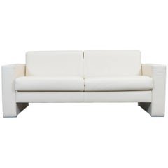 Designer Leather Sofa Crème Beige Three-Seat Couch Modern