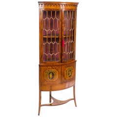 Vitrina esquinera de madera de raso eduardiana inglesa del siglo XIX