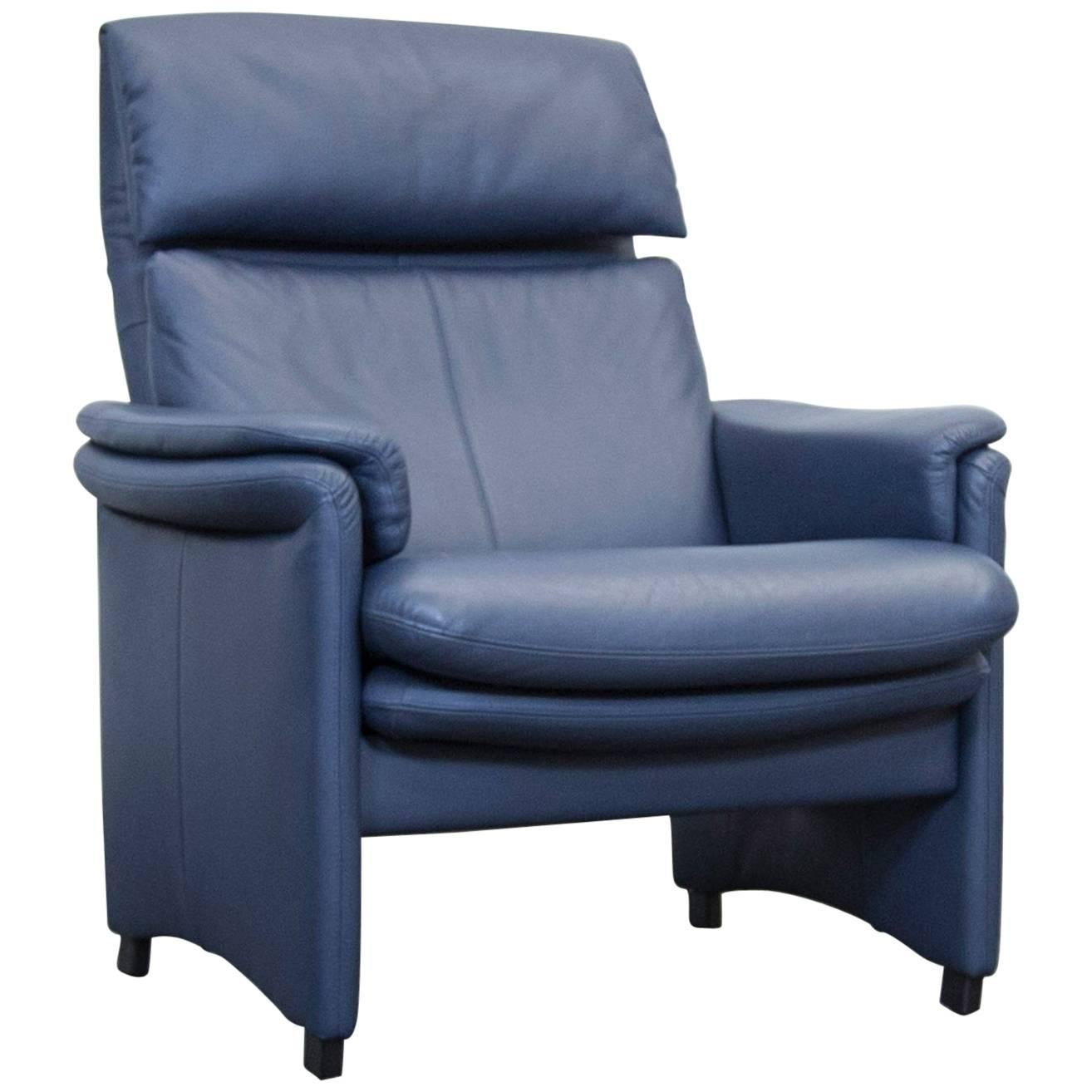Erpo Designer Leather Relax Chair Blue Function One-Seat Modern