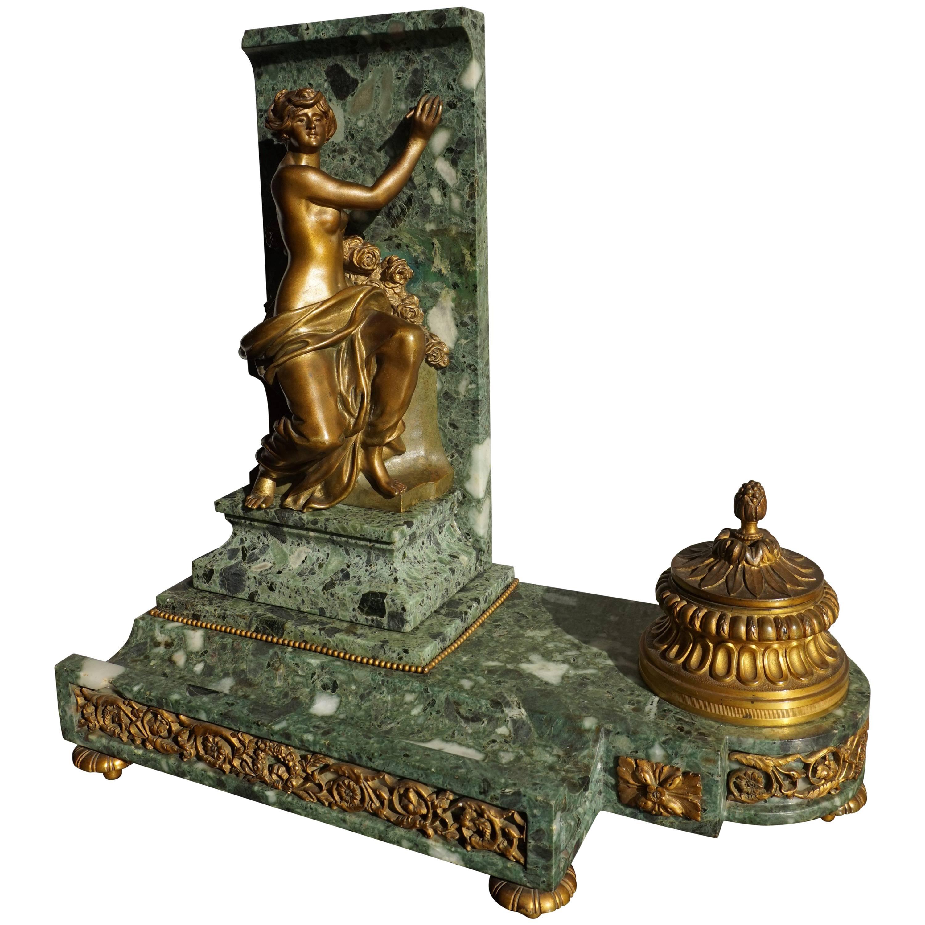 Antique Marble & Bronze Napoleon 3 Inkstand by Marcel Debut Salon Des Beaux-Arts For Sale