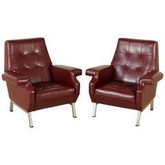 Pair of Armchairs Foam Leatherette Chromed Metal Vintage, Italy, 1960s