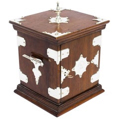 19th Century Victorian Oak with Silver Plated Mounts Tabletop Cabinet