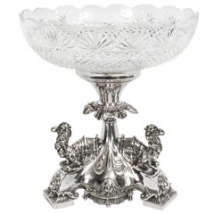 19th Century Victorian Silver Plate Camels Centrepiece Cut Crystal
