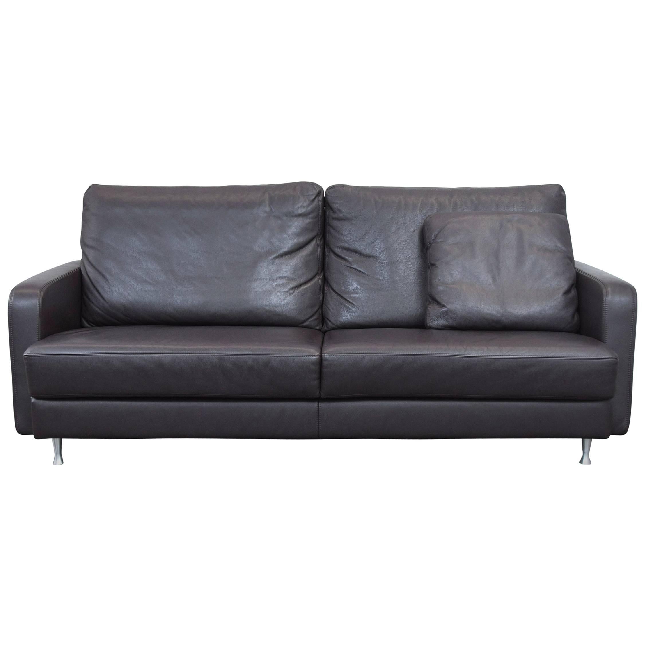 Ewald Schillig Designer Sofa Brown Leather Three-Seat Couch, Modern