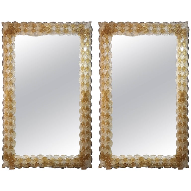 Outstanding Pair of Large Glass Decorative Mirrors at 1stDibs