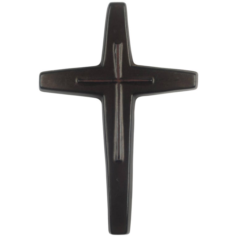 Wall Cross, Dark Brown Painted Ceramic, Handmade in Belgium, 1950s For ...