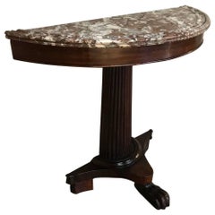 19th Century Louis Philippe Period Demilune Marble-Top Mahogany Console