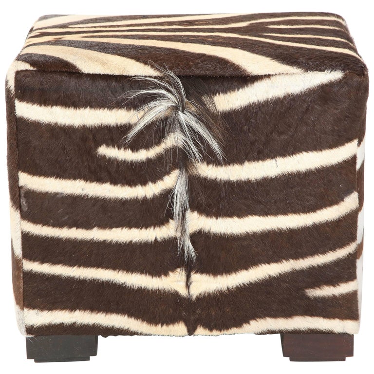 Custom Zebra Print Upholstered Hide Cocktail Ottoman For Sale at 1stdibs