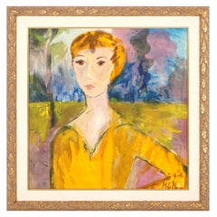 Painting, "the Golden Lady", Painted on Silk Fabric, Modern Contemporary Art