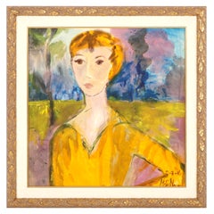 Painting, "the Golden Lady", Modern Contemporary Art, Painted on Silk Fabric