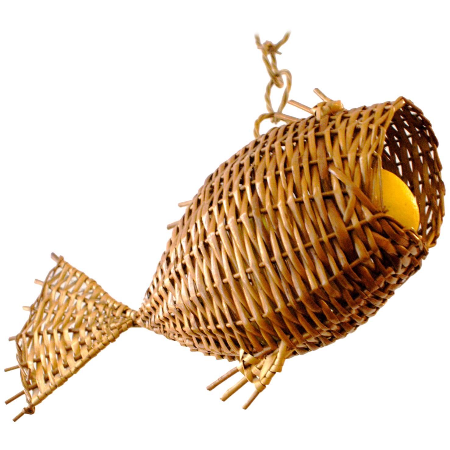 Vintage Fish Shaped Wicker Hanging Fruit Basket