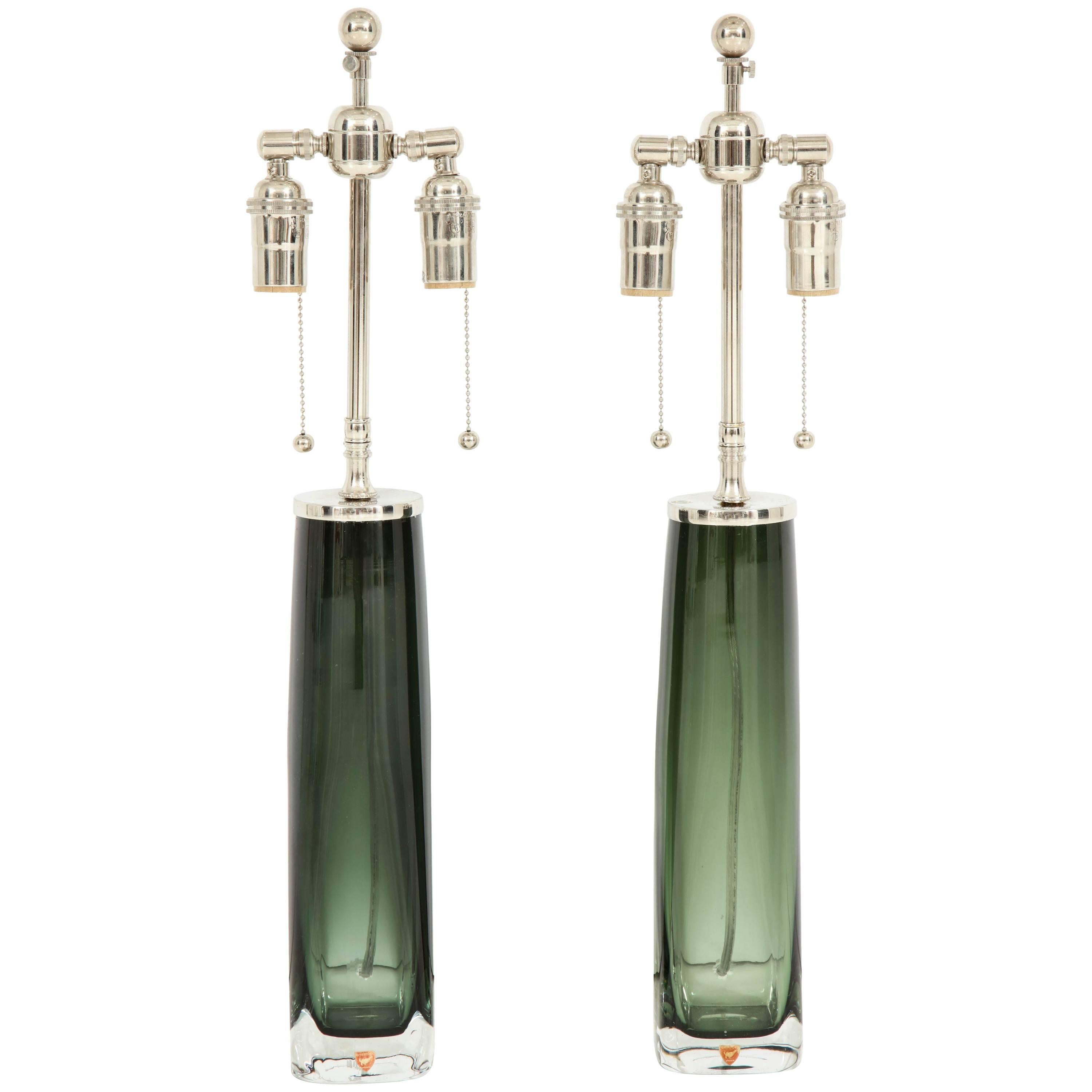 Forest Green Crystal Lamps by Orrefors