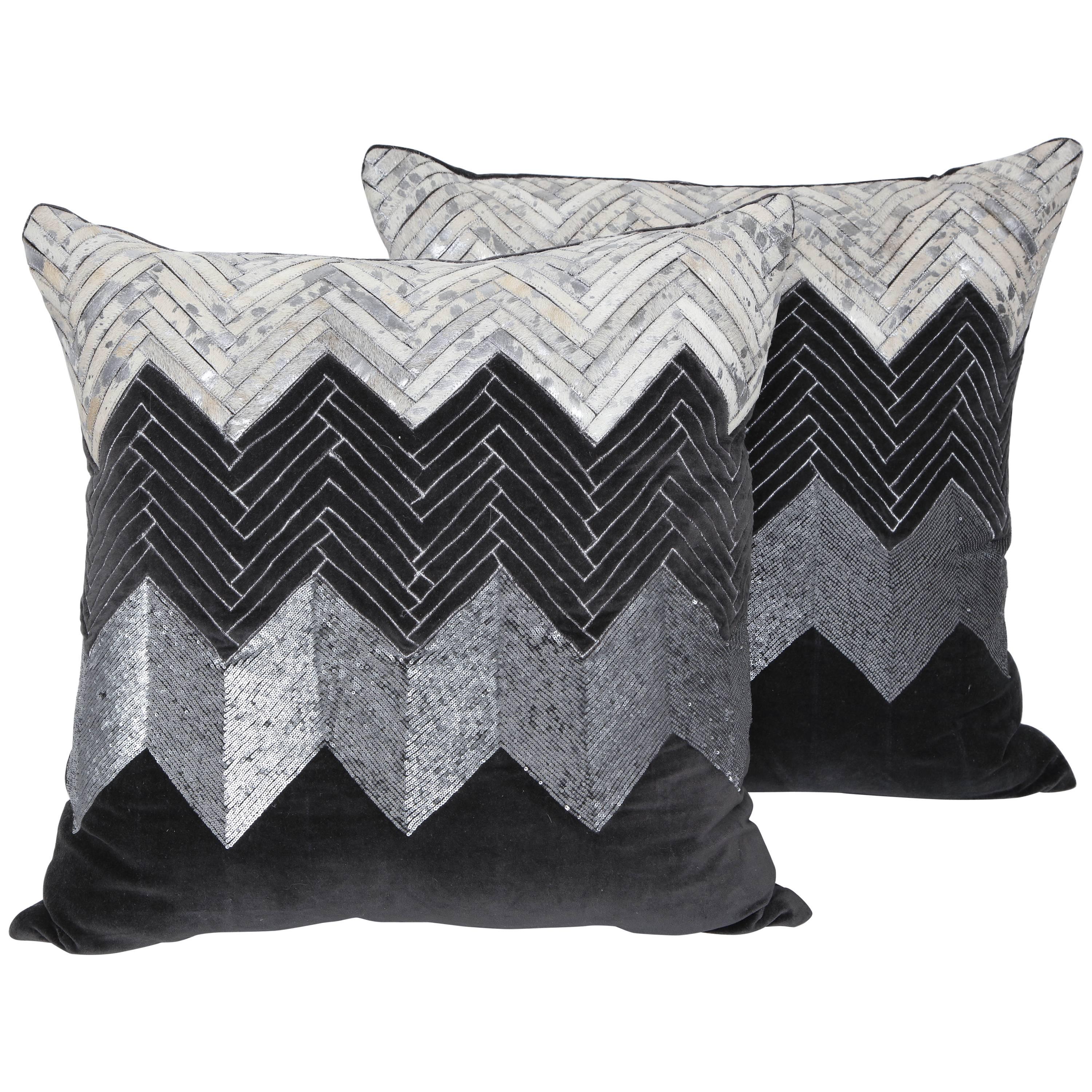 Custom Grey Cheveron Hide/Velvet Pillows