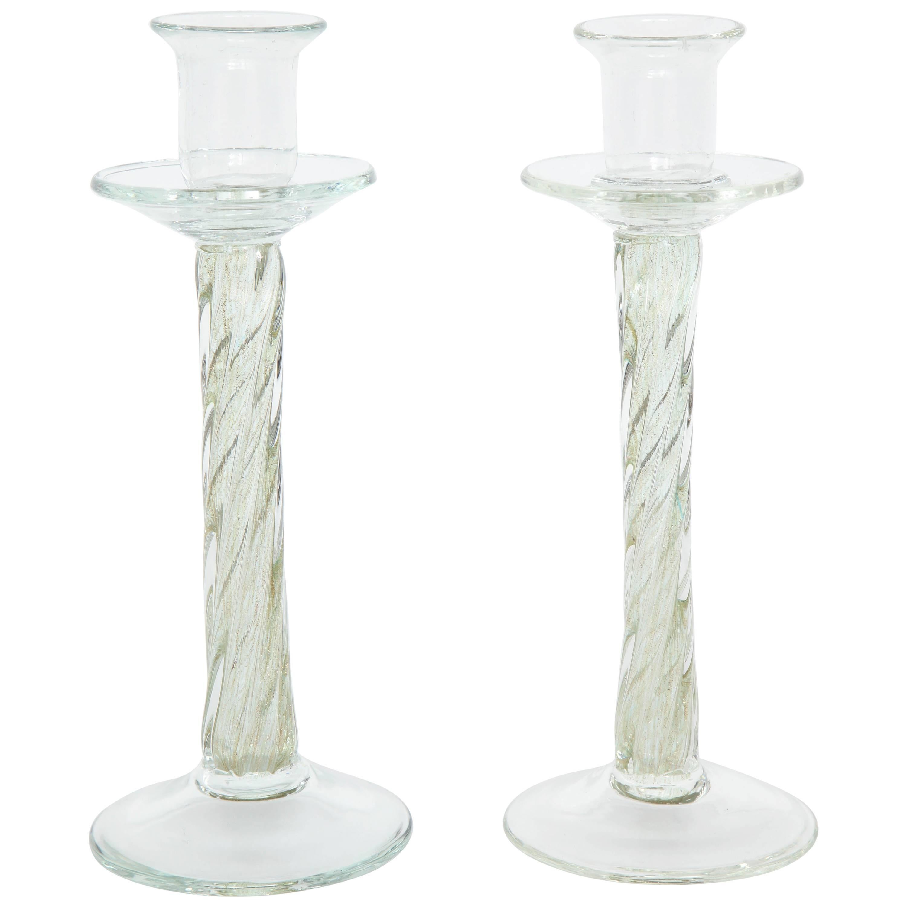 Coiled Murano Glass Candlesticks