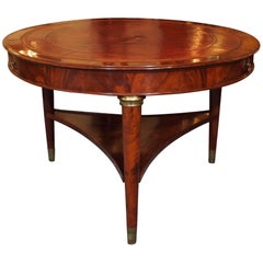 Antique French Louis Philippe Mahogany Leather Top Drum Table, circa 1840