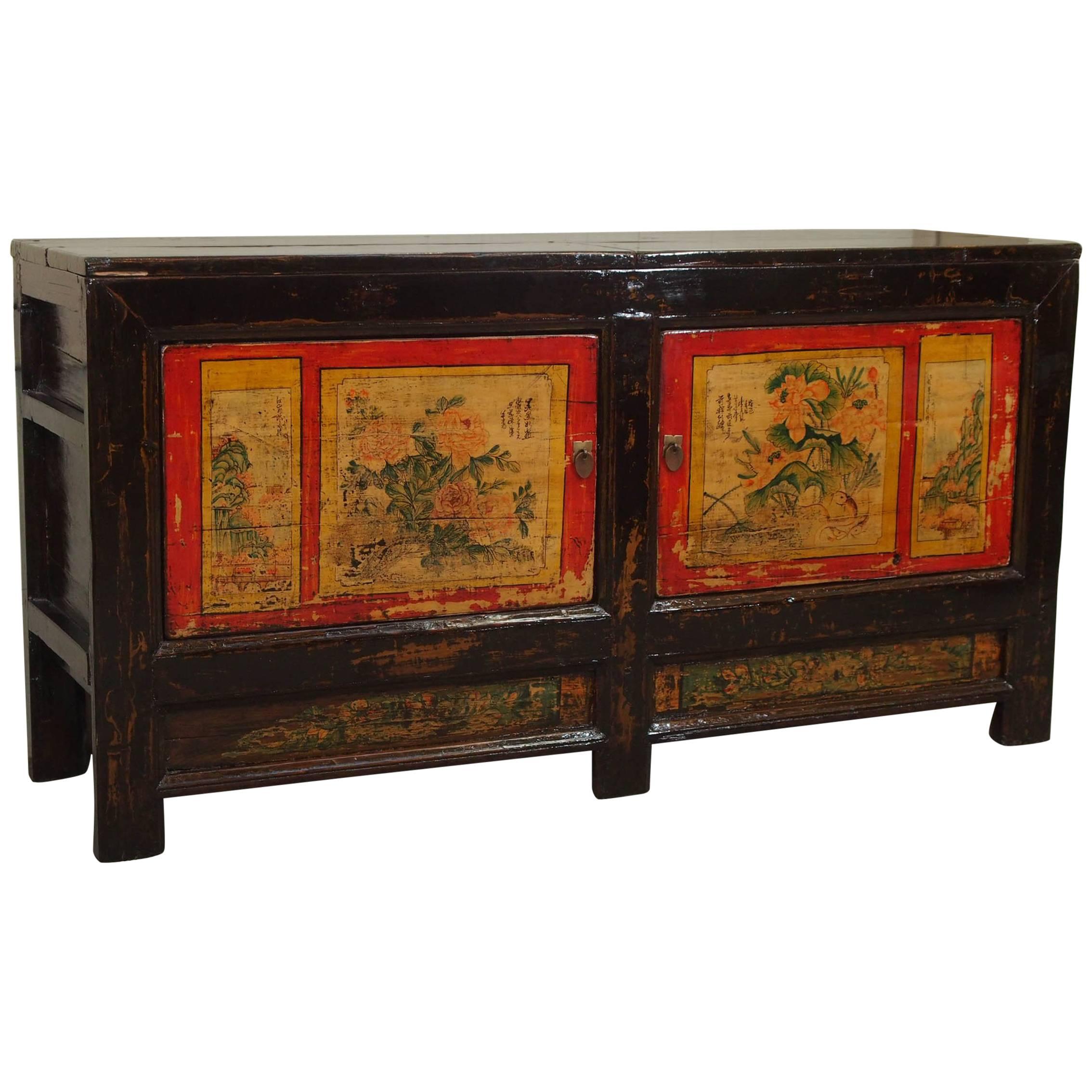 Antique Chinese Black Lacquer Rice Cabinet, circa 1915