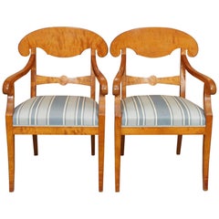 Pair of Antique Swedish Biedermeier Satin Birch Armchairs 4