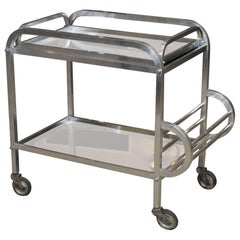 French Art Deco Aluminum Drinks Trolley with Removable Tray-Style of Adnet 2