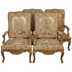 Set of Four Antique French Giltwood Armchairs with Aubusson Tapestry 2