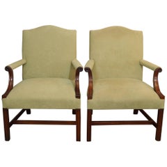 Pair of Antique English Mahogany Upholstered Gainsborough Chairs, circa 1880 1
