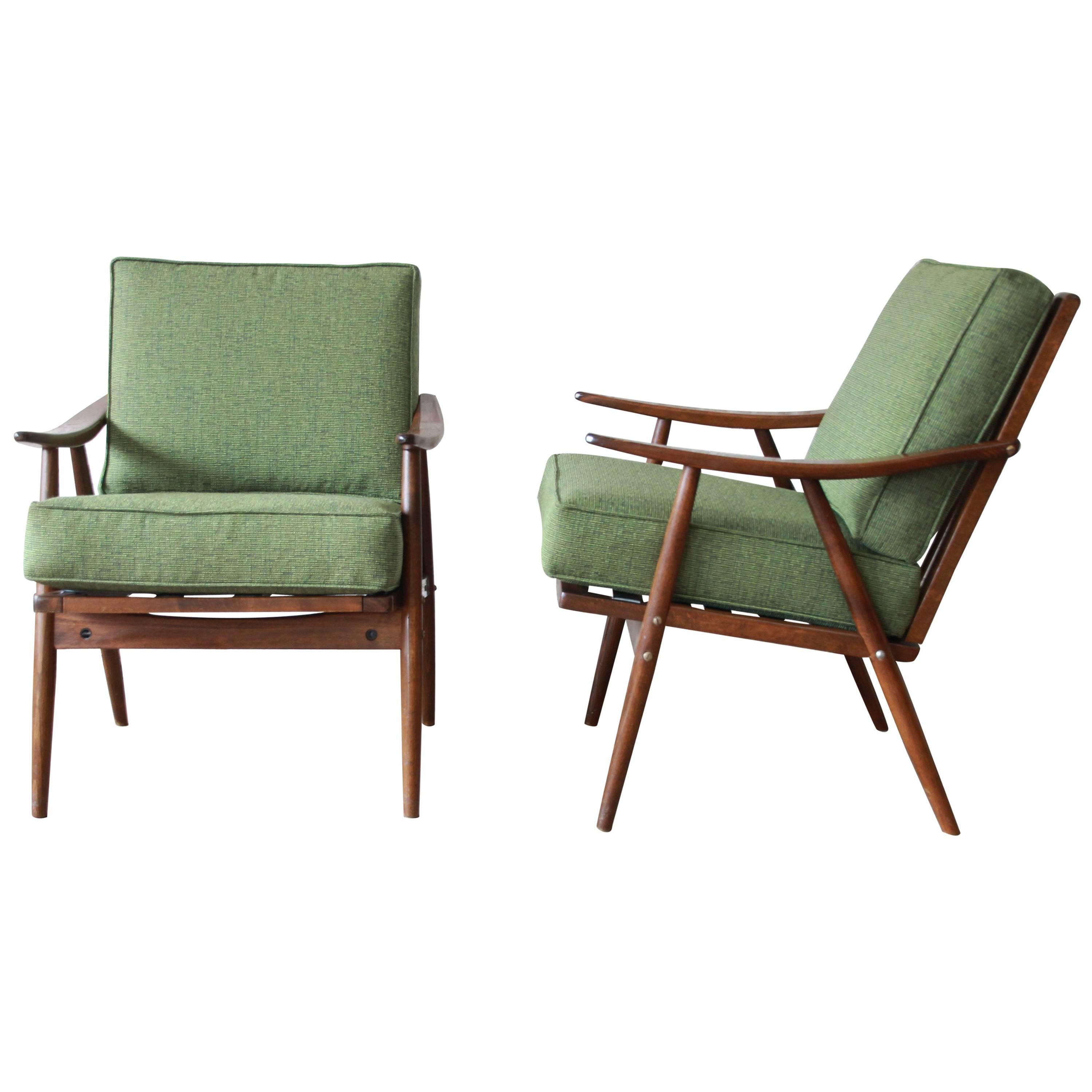 Pair of Mid-Century Modern Walnut Lounge Chairs by Ligna, circa 1950