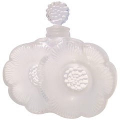 Lalique France Crystal Frosted and Clear Double Flower Perfume Decanter
