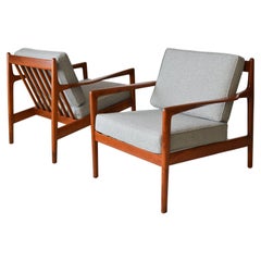 Pair of Walnut Lounge Chairs by Folke Ohlsson for DUX, Sweden, circa 1960