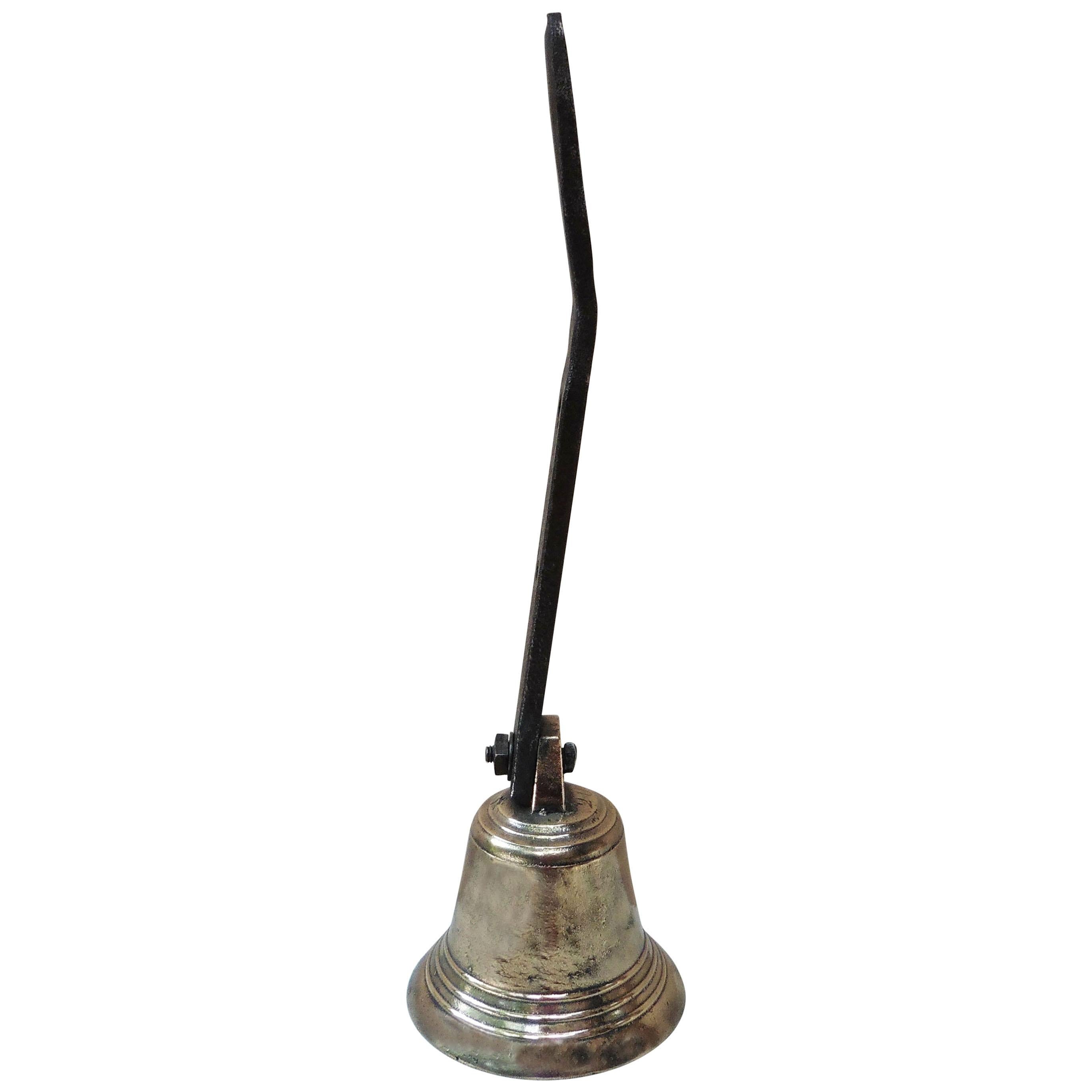 19th Century French Bronze Farm Bell with Iron