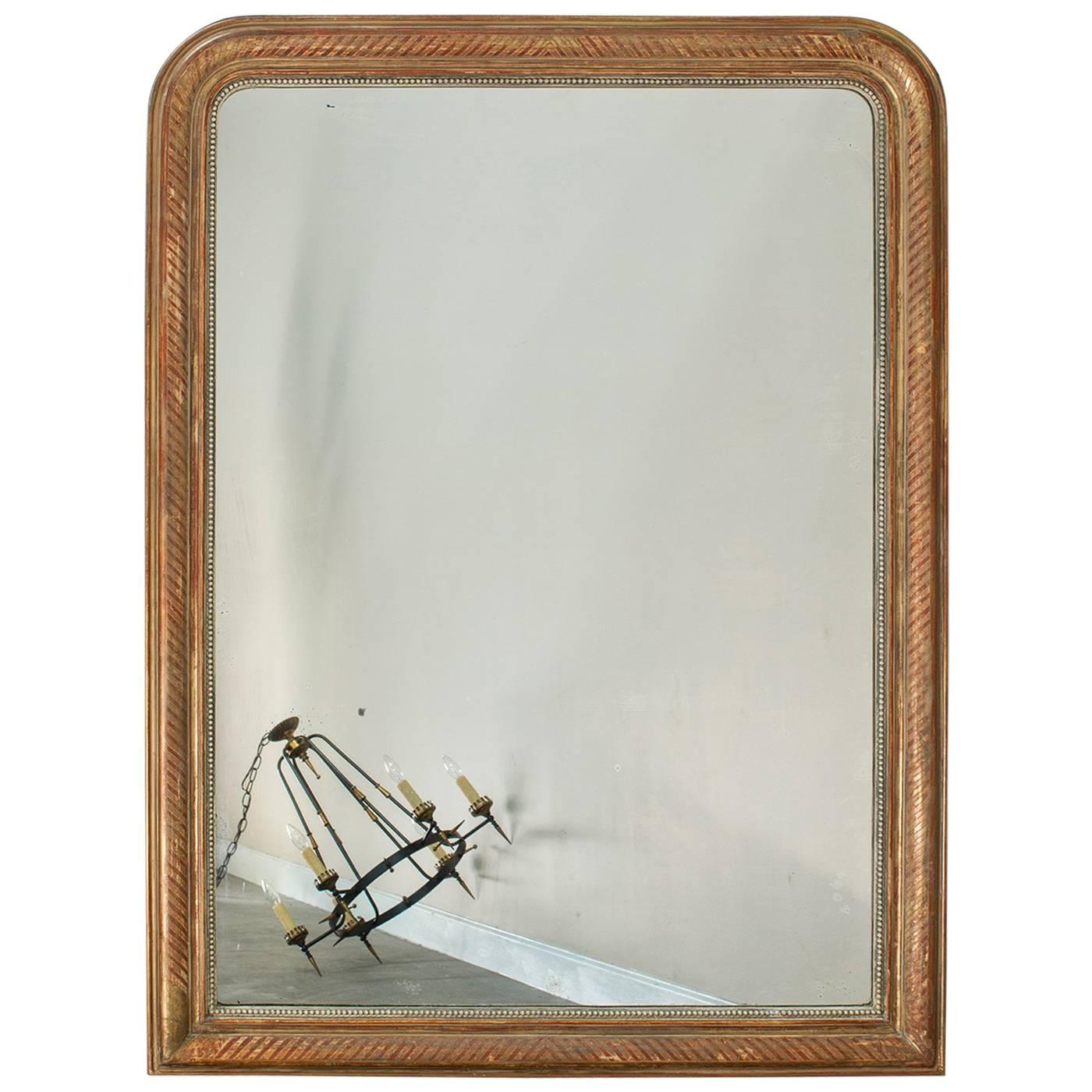 Large Louis Philippe Antique French Gold Leaf Mirror, circa 1880 For Sale