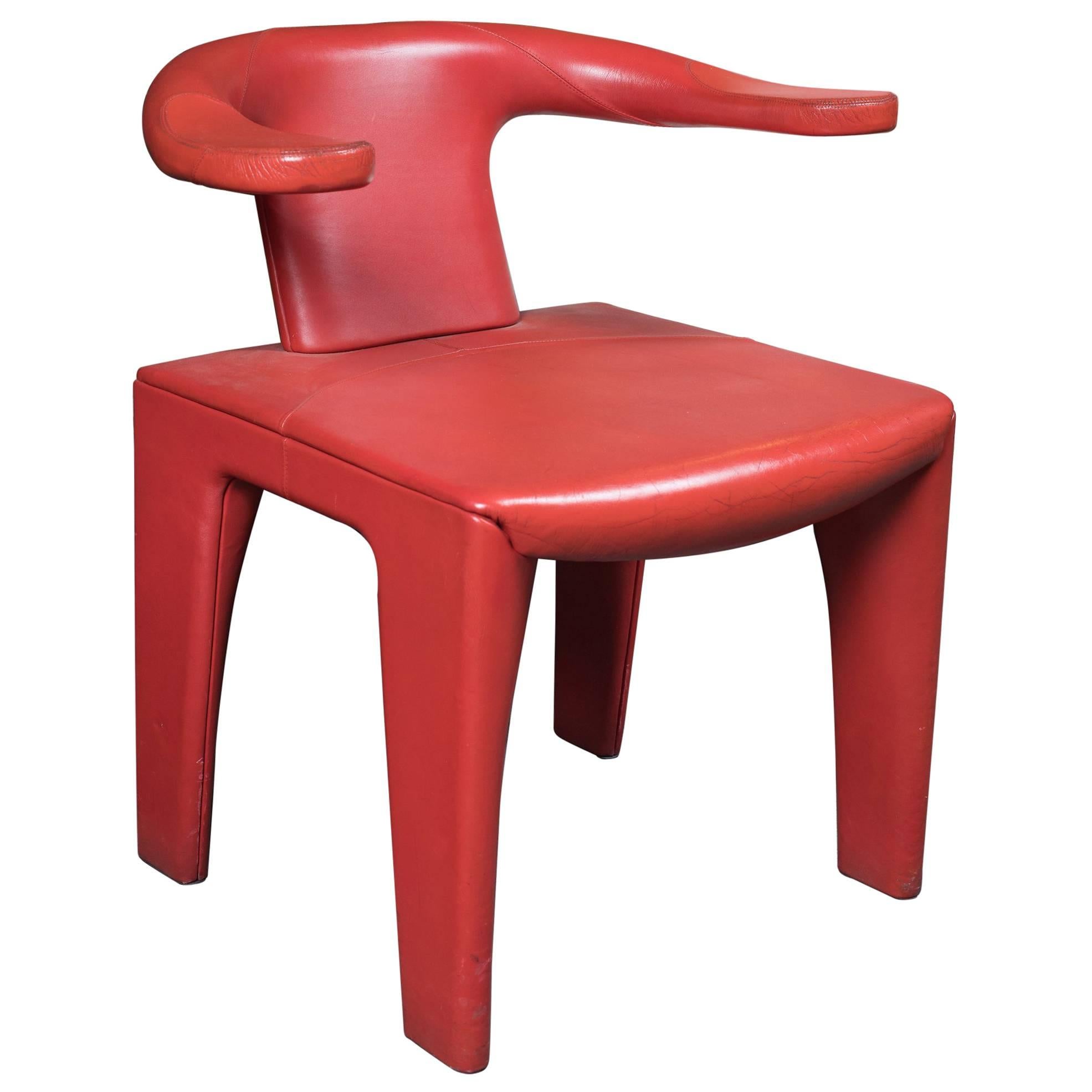 Unusual Modernist  Red Leather "Horse Shoe" Chair