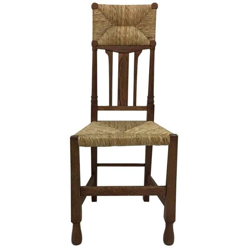 Arts & Crafts Inlaid Rush Seat and Back Chair in the Style of George Walton