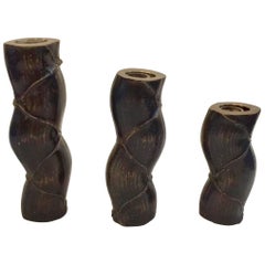 Antique Japanese Trio of Heavy Bronze Bud Vases