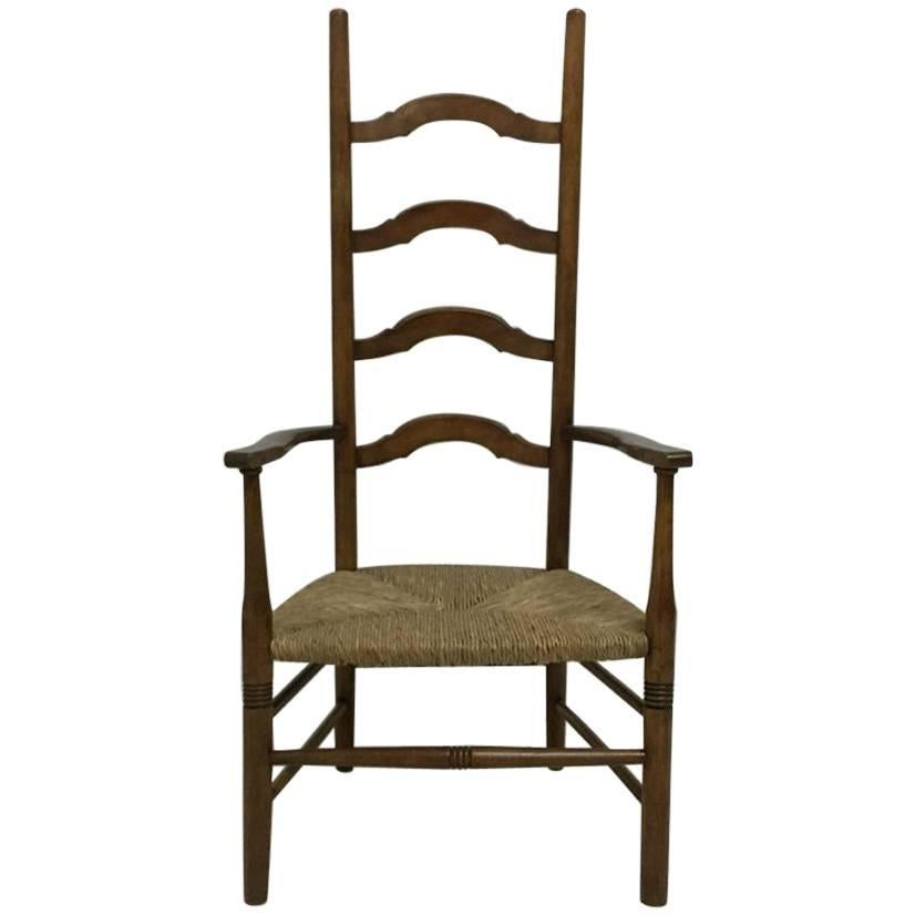 Liberty and Co., Arts & Crafts High Back Ladder Back Rush Seat Armchair