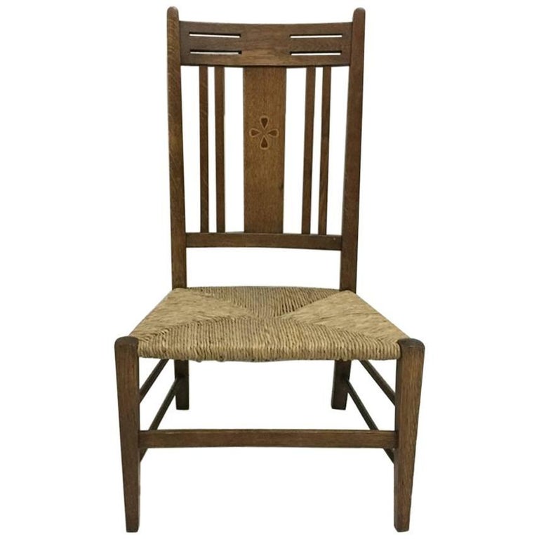 Liberty and Co, Arts and Crafts Nursing or Bedroom Chair with Inlaid Heart Details For Sale at