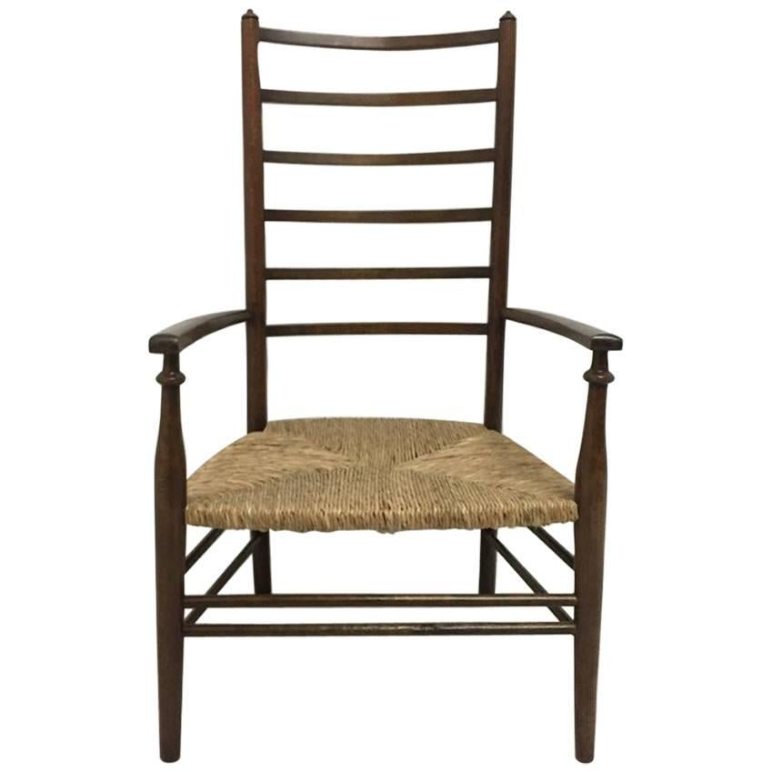 Liberty & Co Arts & Crafts Low Ladder Back Armchair with Rush Seat