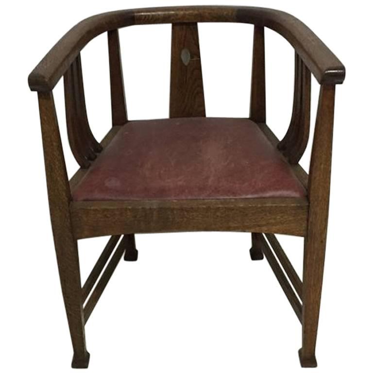 E A Taylor Attributed, a Good Stylish Arts & Crafts Oak Tub Chair For Sale