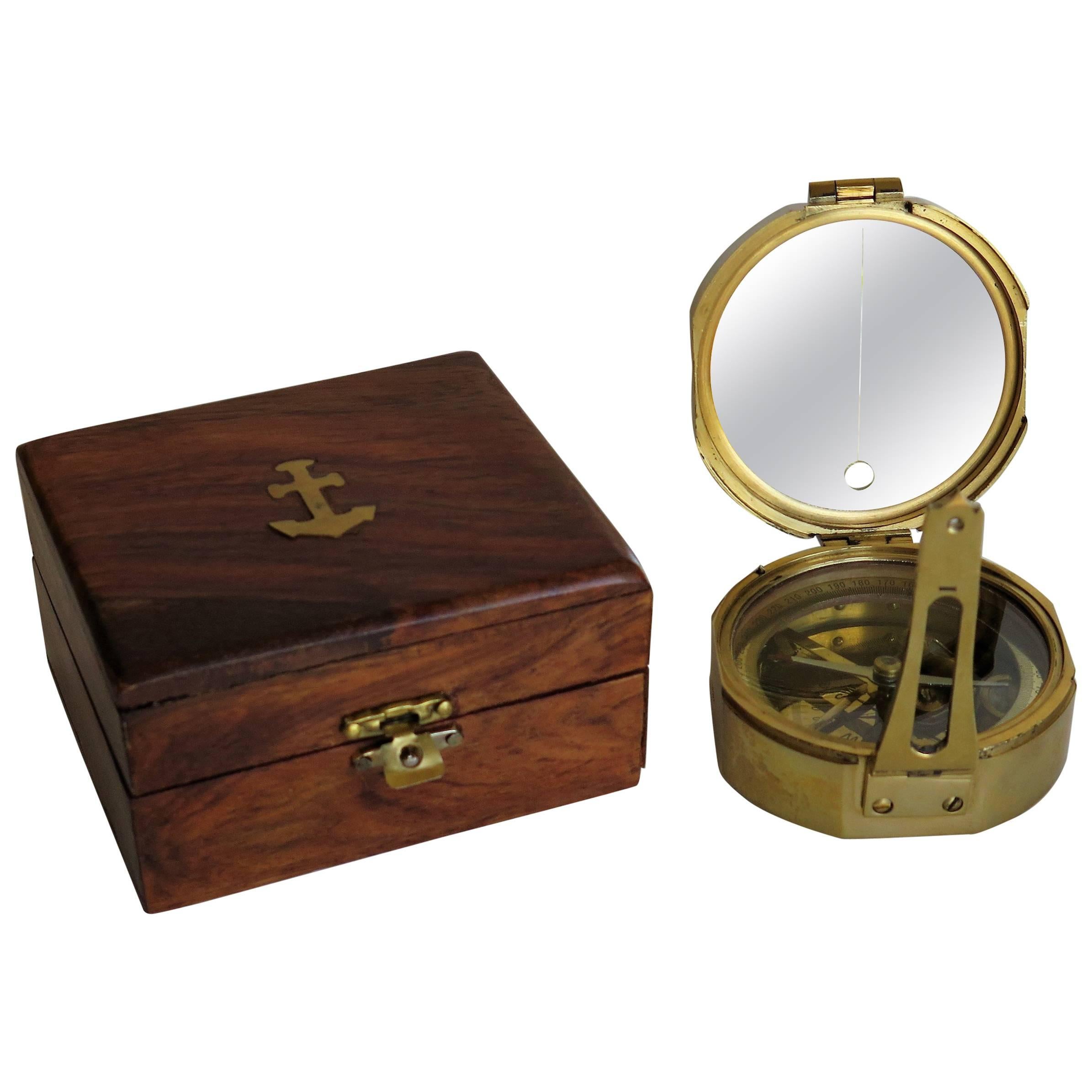 Compass by Stanley London Natural Sine Solid Brass in Teak Box, Circa 1940