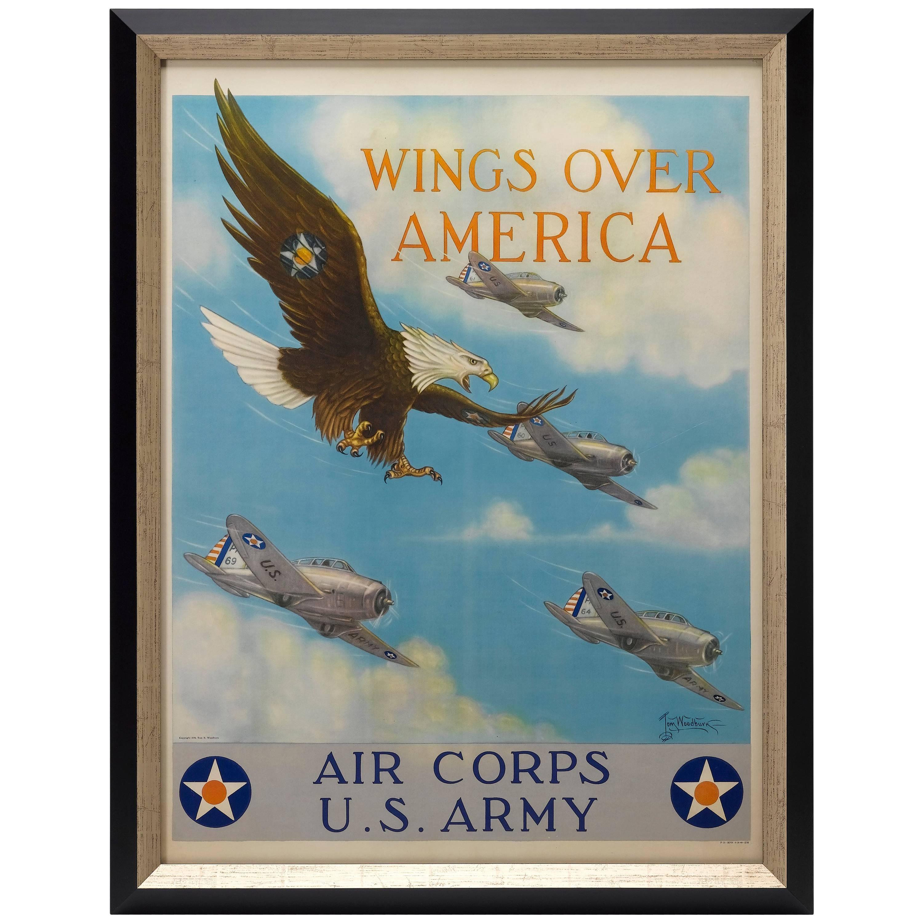 Wings Over America WW II Era U.S. Army Air Corp Recruitment Poster, circa 1941