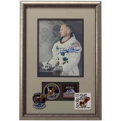 Buzz Aldrin Signed Photograph Framed with Four Unique Apollo 11 Patches