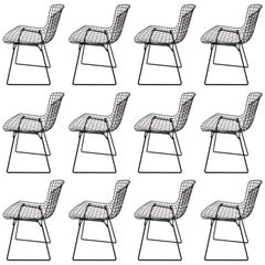 Set of 12 Original Harry Bertoia for Knoll Black Wire Side Chairs, Circa 1960