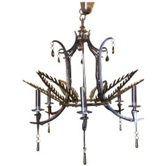 Stunning MCM Brass and Stainless Steel Chandelier