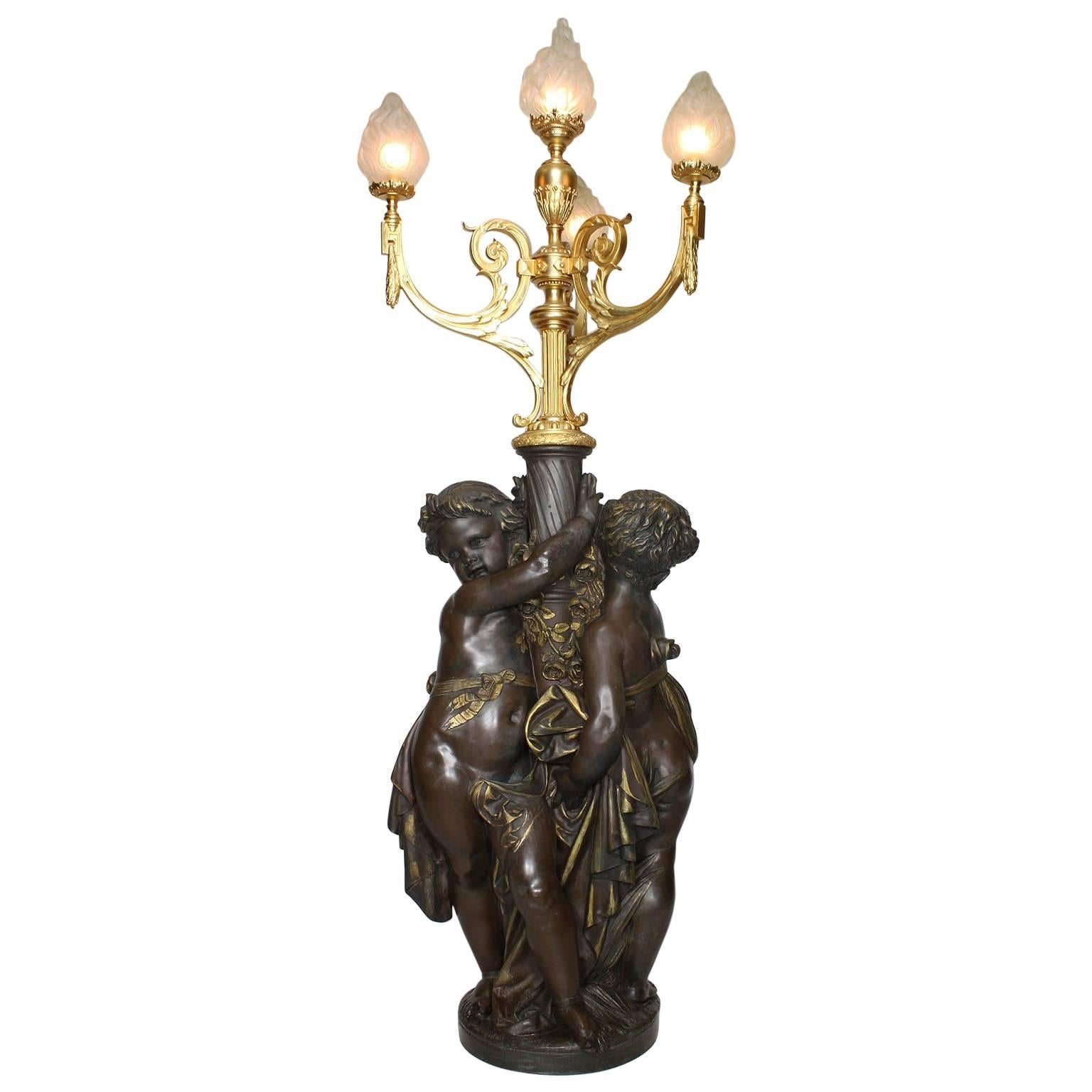 French, 19th Century Versailles Style Figural Torchère with Side-by-Side Putti For Sale