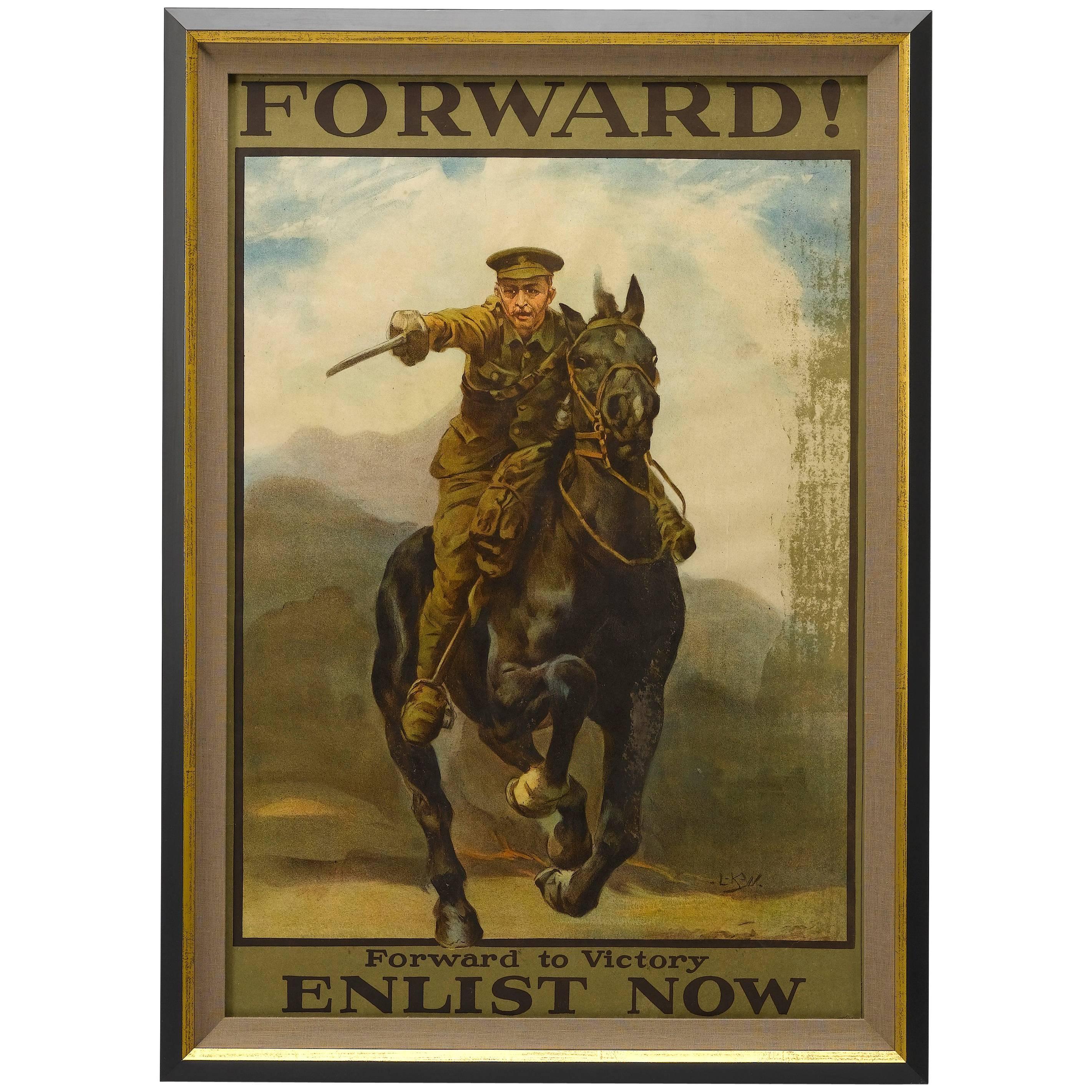 "Forward! to Victory, Enlist Now" Vintage WWI British Recruitment Poster, 1915