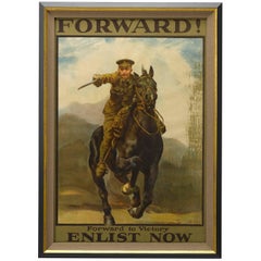 "Forward! to Victory, Enlist Now" Antique WWI British Recruitment Poster, 1915