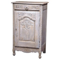 19th Century French Louis XV Carved Painted Confiturier Cabinet from Normandy