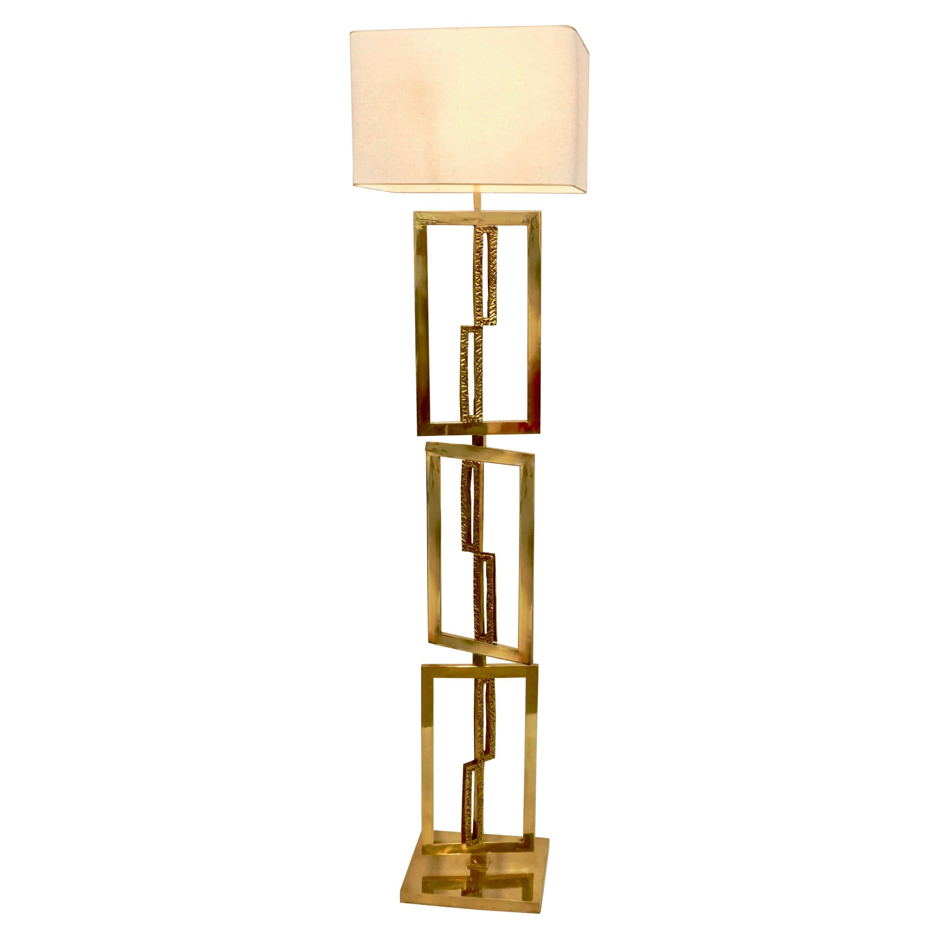 Italian Design Contemporary Cast Bronze and Gold Brass Rectangular Floor Lamp For Sale