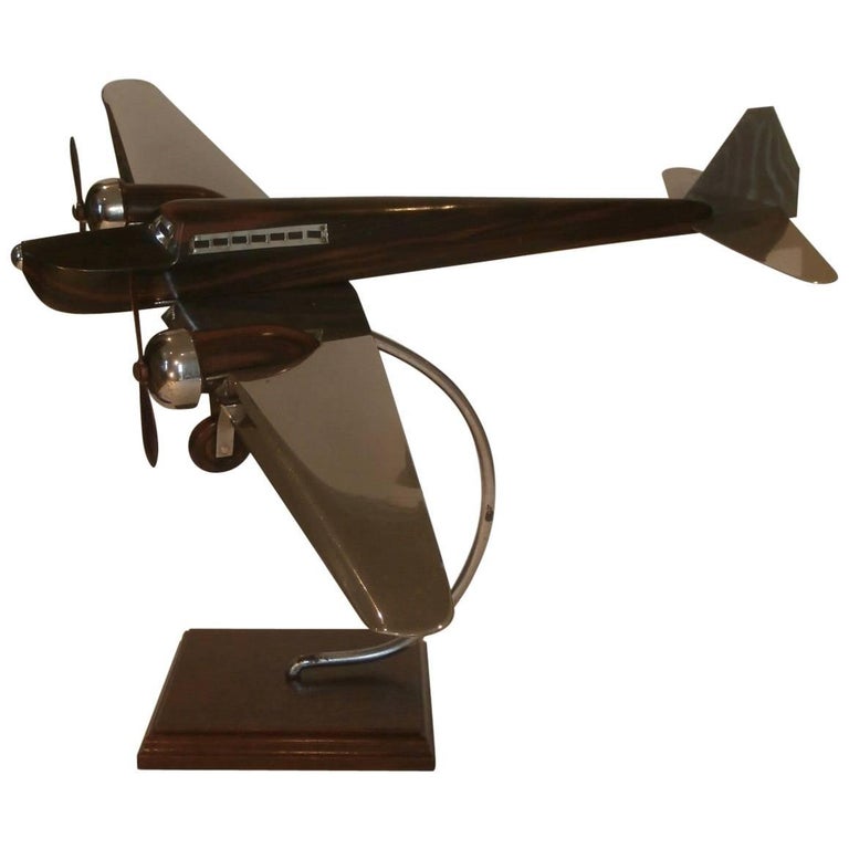 Art Deco Large Desk Model Airplane Chrome And Zebra Wood France