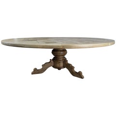 French Marquetry Top Pedestal Round Dining Table