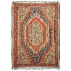 Antique Persian Senneh Kilim Rug, circa 1940
