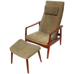 Søren Ladefoged Danish Modern Reclining Lounge Chair with Ottoman, circa 1960